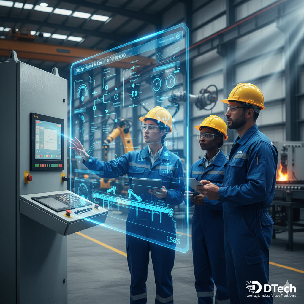 Painel de controle industrial e CLPs